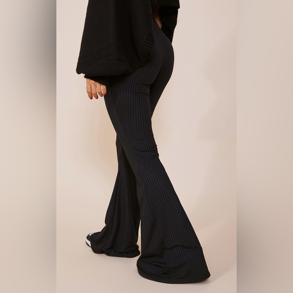 Petite Black Flare Ribbed Pants - NEW - Picture 3 of 5